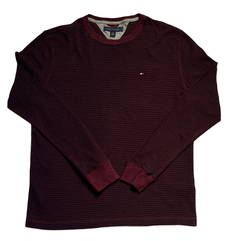 Tommy Hilfiger Men's Dark Red Striped Long Sleeve Thermal Shirt